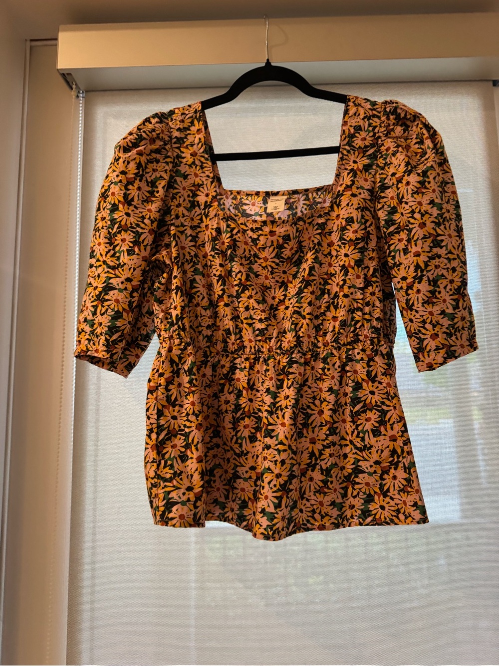 Melrose and Market Orange Floral Square-Neck Peplum Top